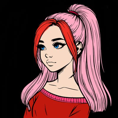 realistic girl with a high ponytail