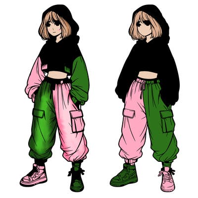 realistic girl with baggy clothes