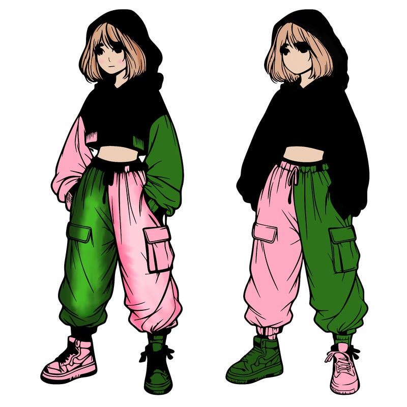 realistic girl with baggy clothes