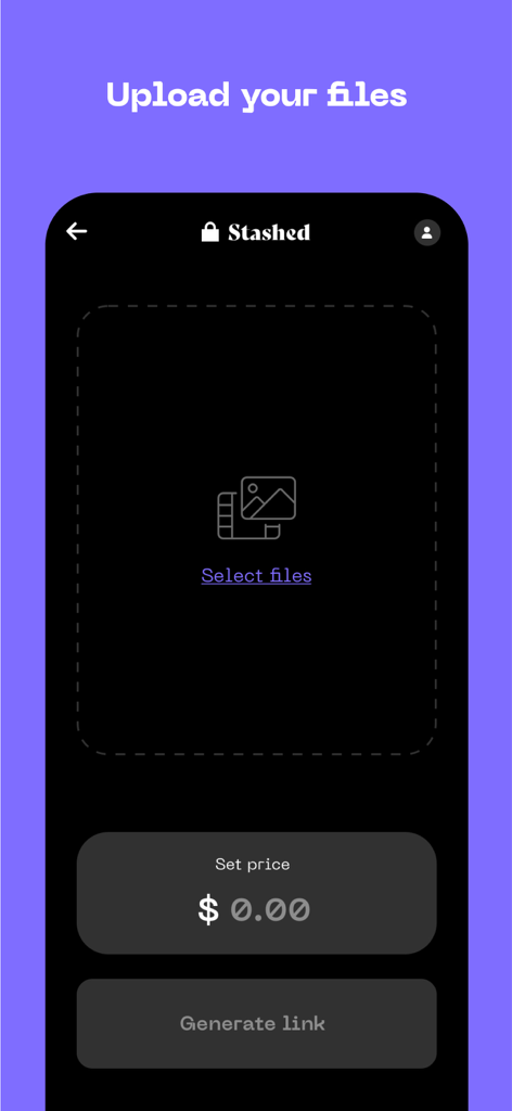 Stashed - Sell Private Files - ファイルをアップロードして販売価格を設定するためのStashedアプリインターフェイス。