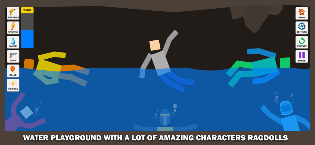 Ragdoll Simulator - Patio de recreo acuático con varios personajes de muñecos de trapo en Ragdoll Simulator