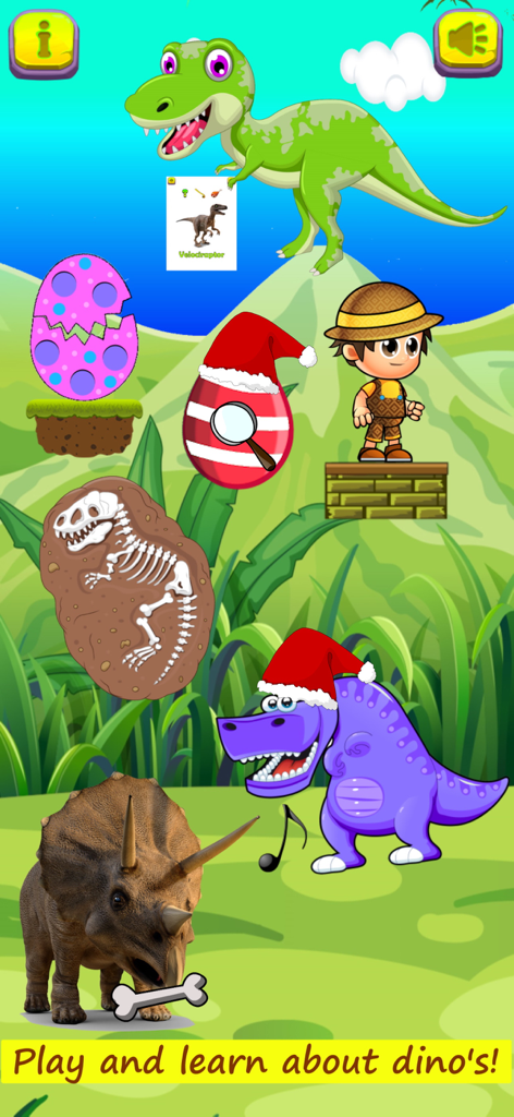 Dinosaur Games For Kids - FULL - Juego educativo de dinosaurios para niños con fósiles, eclosión de huevos y dinosaurios bailarines
