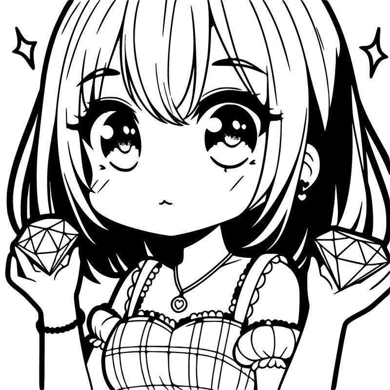 cute manga girl holding a dimond