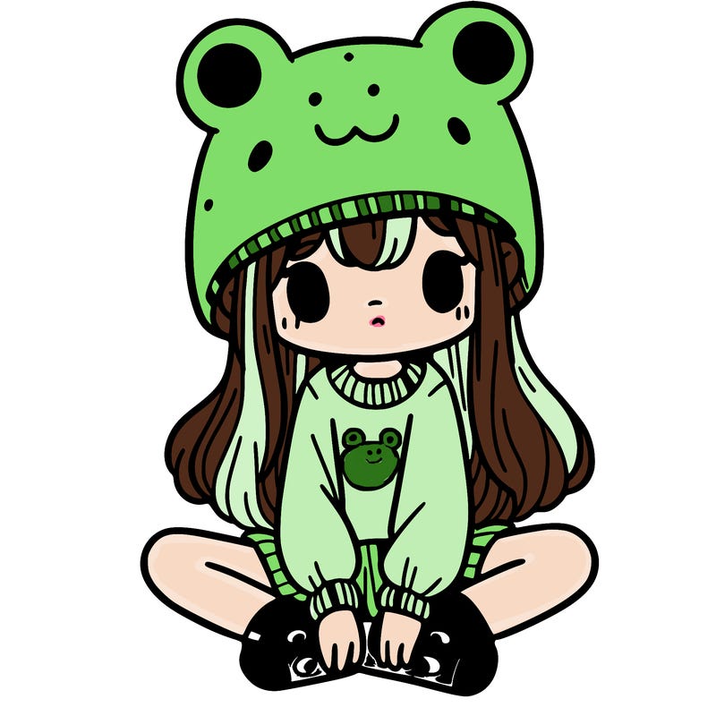 a girl wearing a frog hat and some frog socks