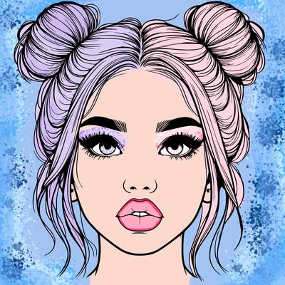 realistic girl with two buns on her hair and lips