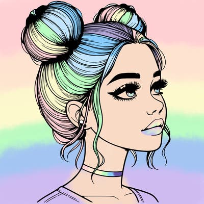 realistic girl with buns on the top of her head