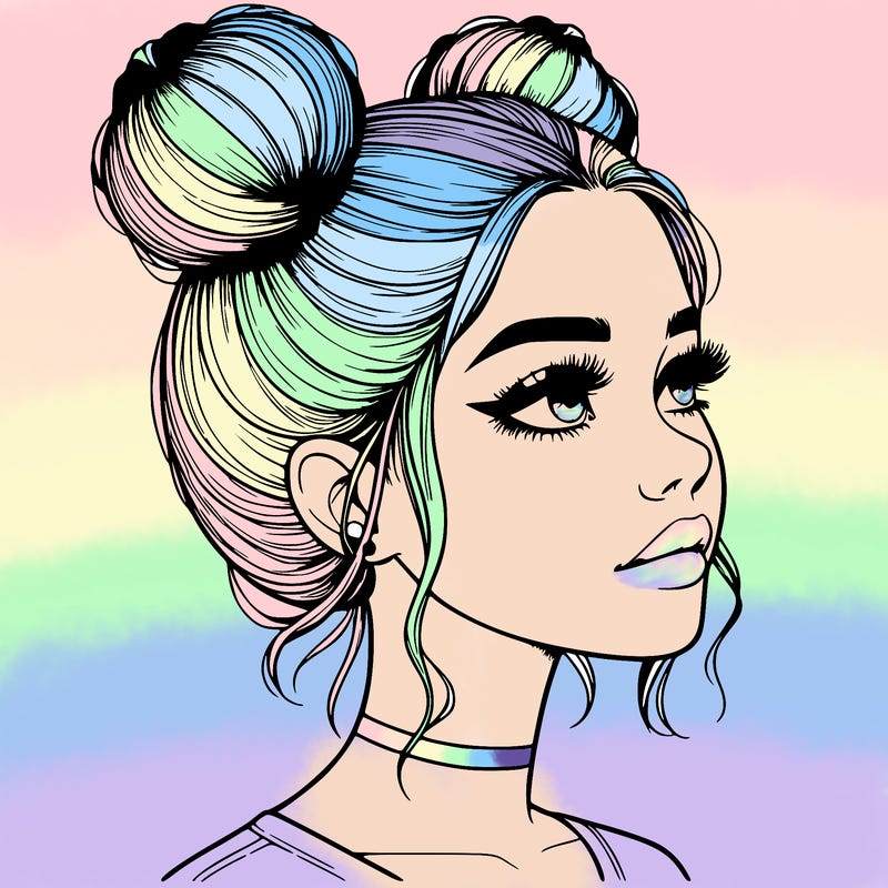 realistic girl with buns on the top of her head