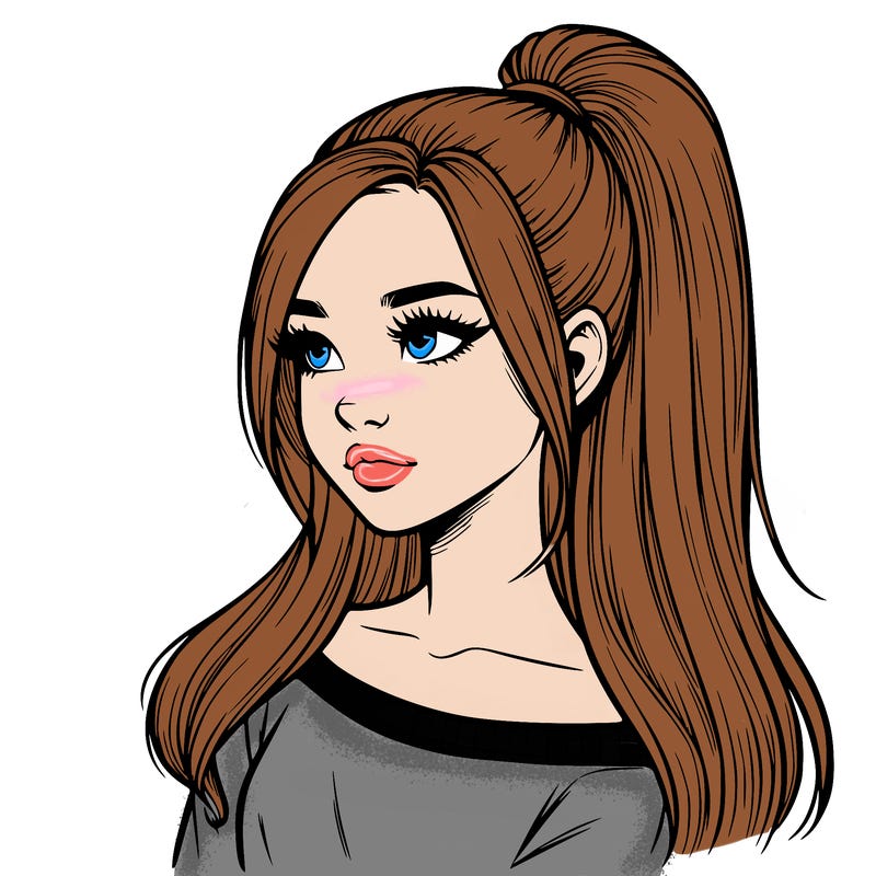 realistic girl with a high ponytail