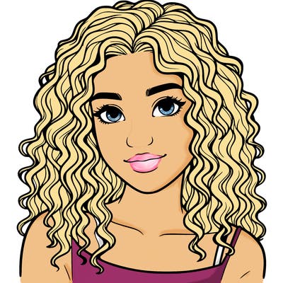 realistic, teenage girl with curly hair