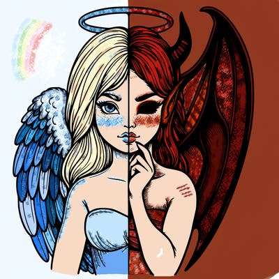 realistic angel half demon