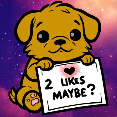 a puppy holding a sign that says 2 likes maybe?