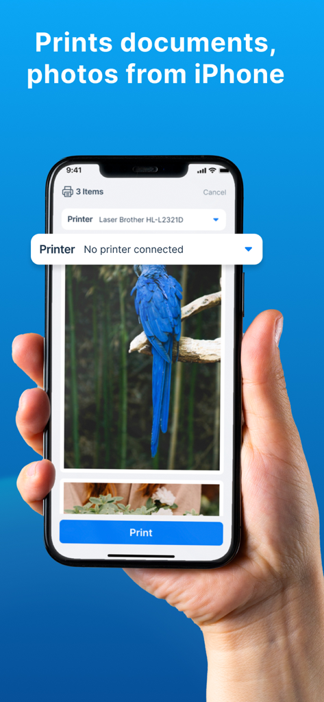 Smart Air Printer App - Scan - Interfaz de usuario de Smart Air Printer App en un iPhone mostrando opciones de impresión de fotos