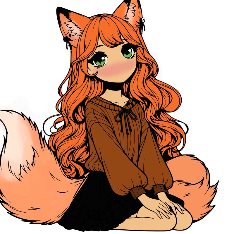 realistic girl with fox ears and tail