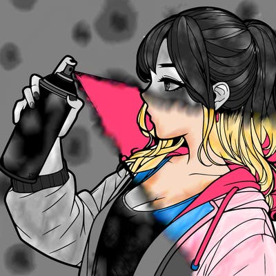 a realistic girl spray, painting