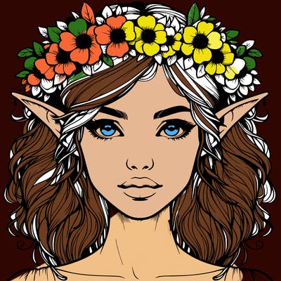 realistic female elf with flower crown