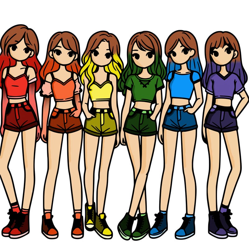 a group of girls wearing crop tops and shorts