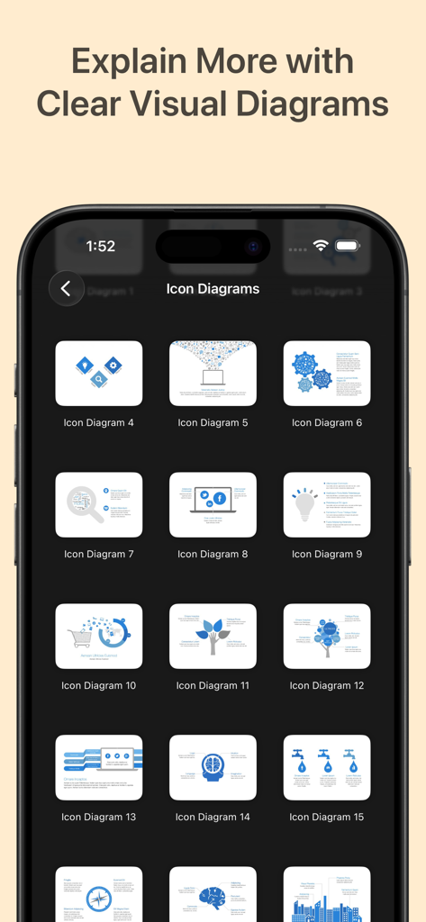 Una colección de diagramas de iconos profesionales y plantillas visuales para presentaciones de Google Slides