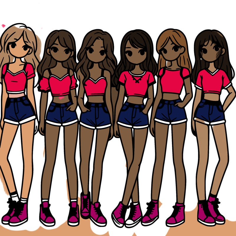 a group of girls wearing crop tops and shorts