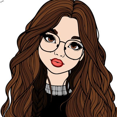 girl with long hair and freckles and glasses realistic