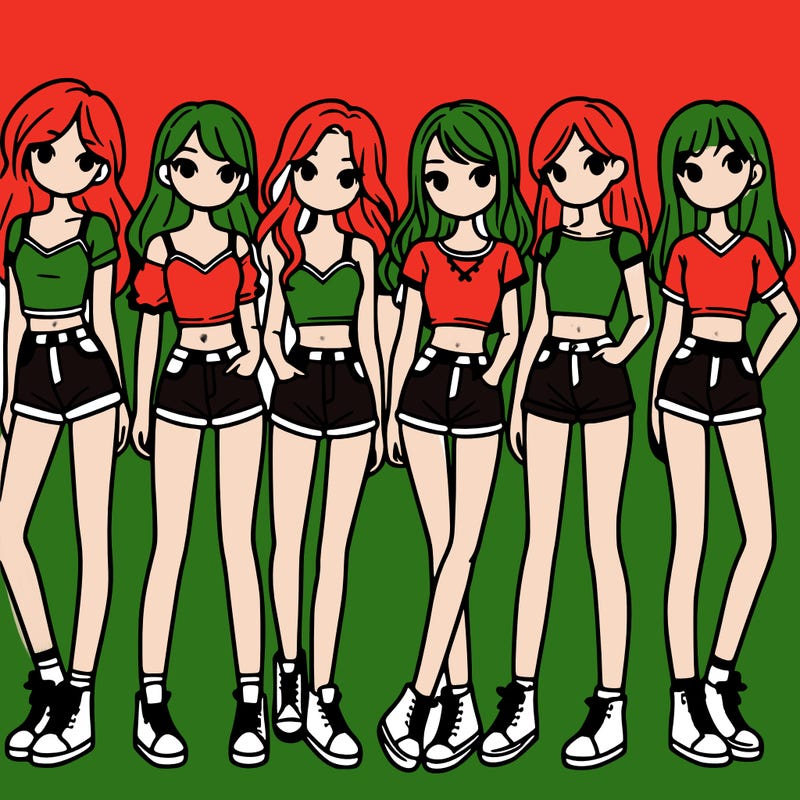 a group of girls wearing crop tops and shorts