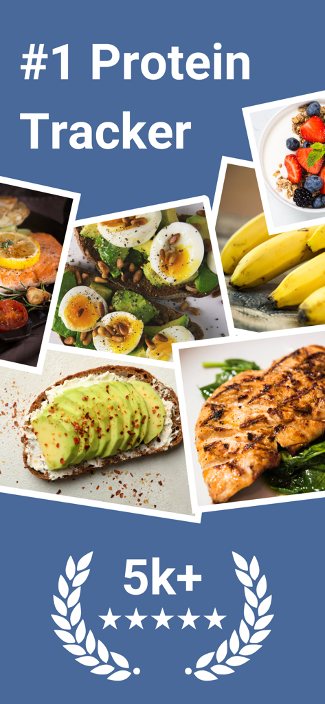 Protein Tracker: Protein Pal - Collage d'aliments sains pour l'application Protein Tracker avec une note de cinq étoiles
