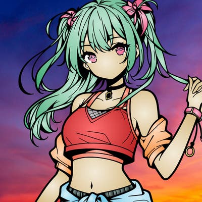 anime girl with crop top