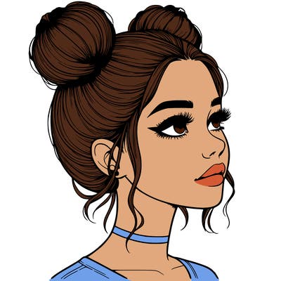 realistic girl with buns on the top of her head