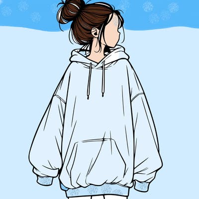 realistic girl with a oversized sweatshirt on and a bun