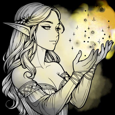 realistic elf girl doing magic