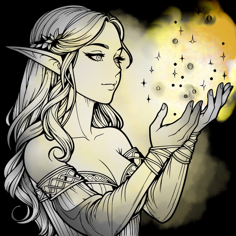 realistic elf girl doing magic