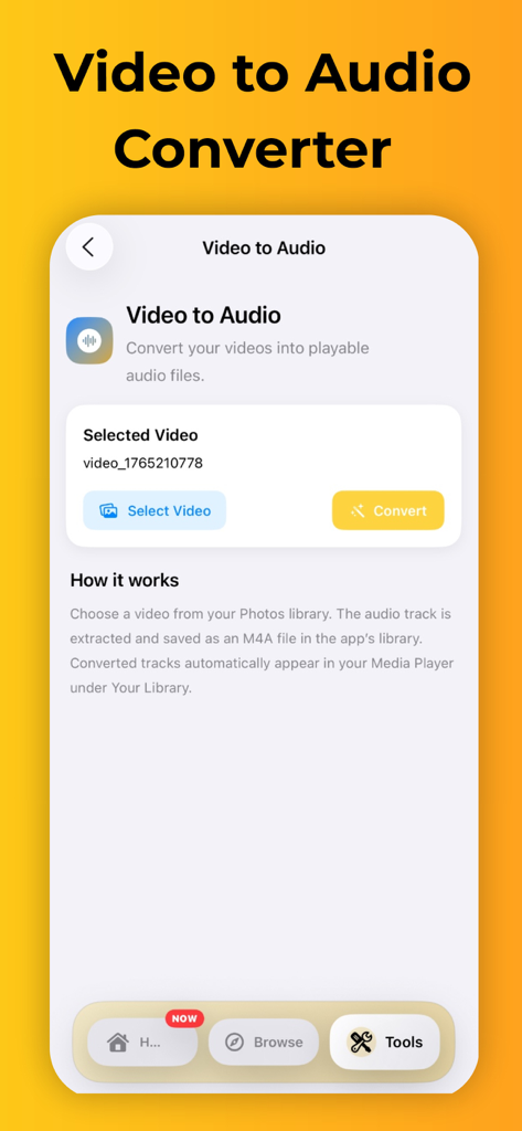 SnapTube : HD Videos Mp3 Music - Interface of the SnapTube app showing the Video to Audio converter tool with options to select and convert video files.