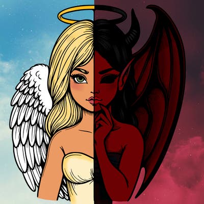 realistic angel half demon