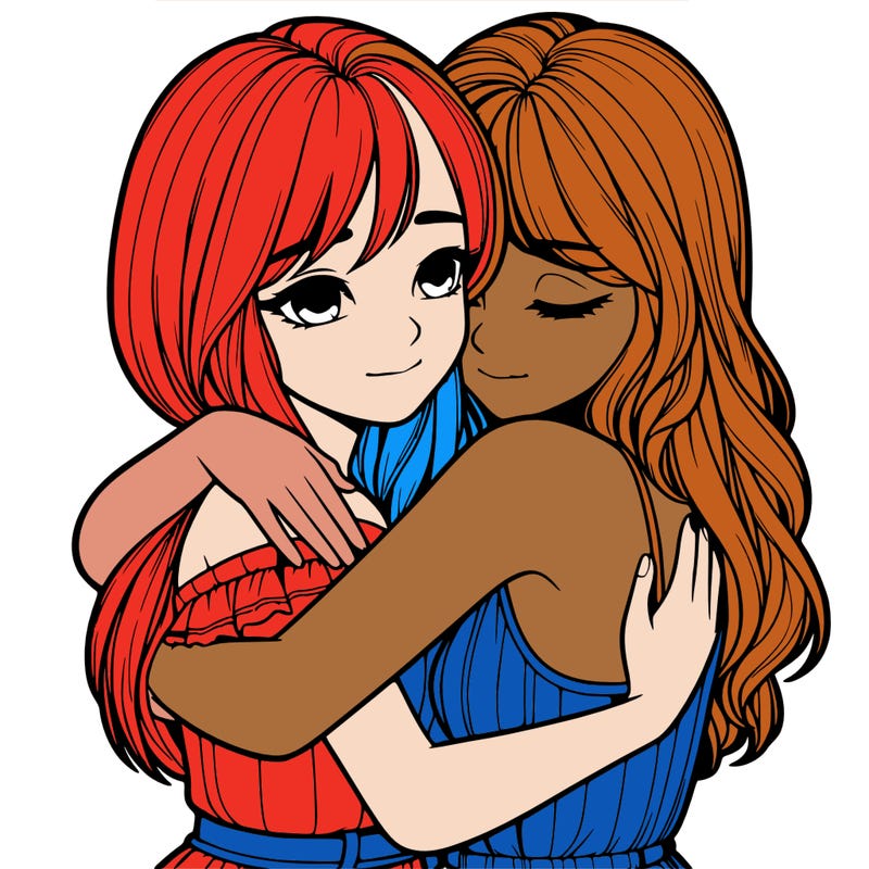 realistic girls hugging