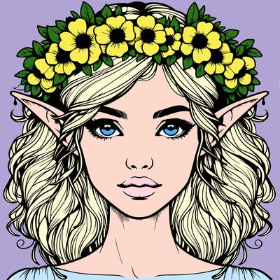 realistic female elf with flower crown