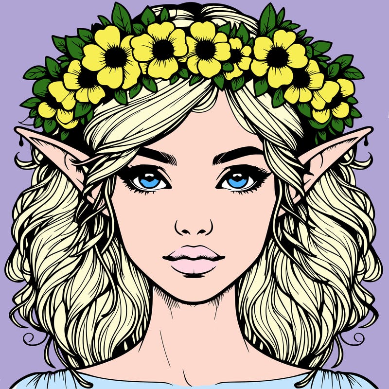 realistic female elf with flower crown