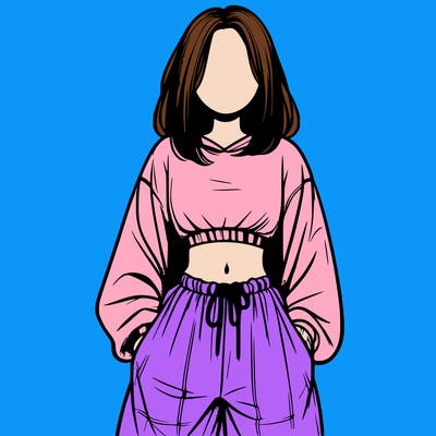realistic girl faceless with baggy pants and a crop top