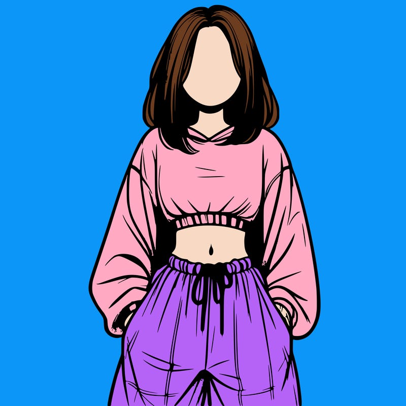 realistic girl faceless with baggy pants and a crop top