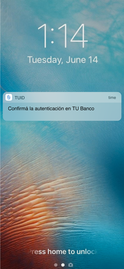 TuID mobile notification for bank authentication