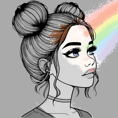 realistic girl with buns on the top of her head