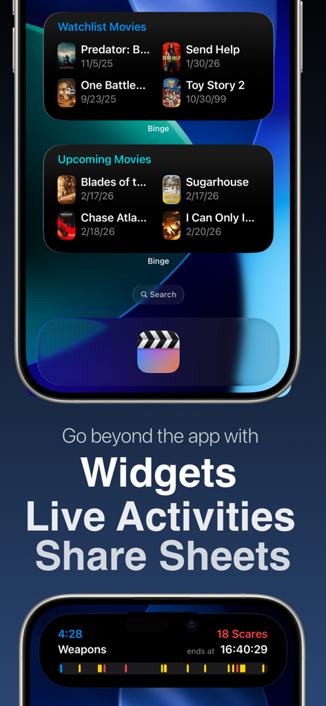 Binge: Movies and Shows - Widgets de seguimiento de películas Binge y actividad en vivo para iOS
