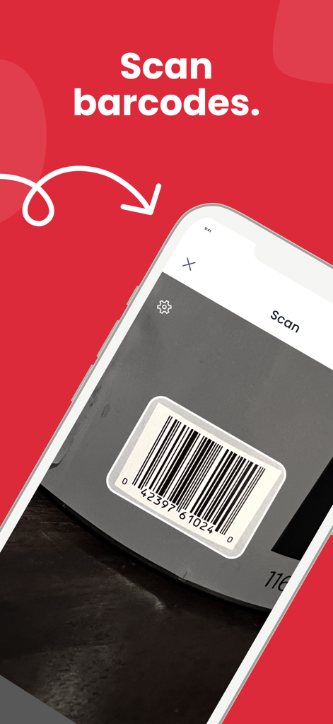 Smartphone scanning a product barcode with Sortly inventory management app