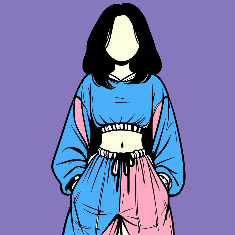 realistic girl faceless with baggy pants and a crop top