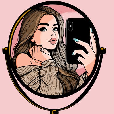 realistic girl taking mirror selfie beautiful
