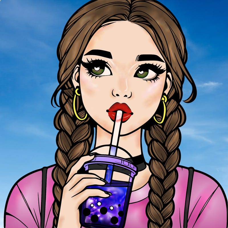 realistic girl with braided hair drinking boba
