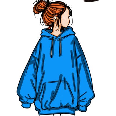 realistic girl with a oversized sweatshirt on and a bun