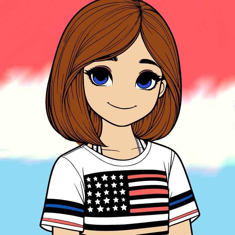 realistic girl wearing a 4th of july shirt