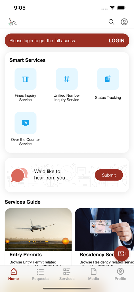 GDRFA DXB - GDRFA DXB app interface showing smart services for Dubai visas and residency