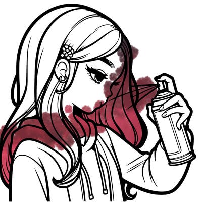 a realistic girl spray painting