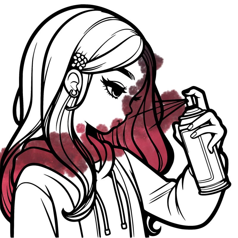 a realistic girl spray painting