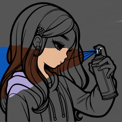 a realistic girl spray painting